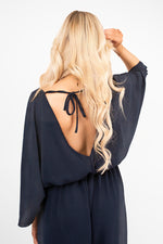 Load image into Gallery viewer, Wide Leg V Neck Jumpsuit with Back Tie Detail

