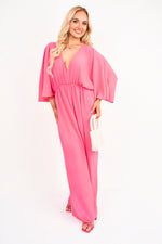 Load image into Gallery viewer, Wide Leg V Neck Jumpsuit with Back Tie Detail
