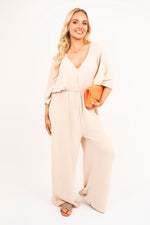 Load image into Gallery viewer, Wide Leg V Neck Jumpsuit with Back Tie Detail
