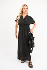 Load image into Gallery viewer, V-Neck Short Sleeve Maxi Dress with Shirred Waist
