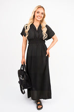 Load image into Gallery viewer, V-Neck Short Sleeve Maxi Dress with Shirred Waist
