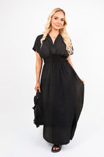Load image into Gallery viewer, V-Neck Short Sleeve Maxi Dress with Shirred Waist
