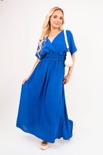 Load image into Gallery viewer, V-Neck Short Sleeve Maxi Dress with Shirred Waist
