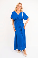 Load image into Gallery viewer, V-Neck Short Sleeve Maxi Dress with Shirred Waist
