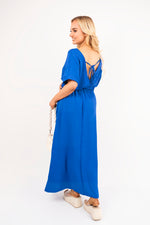 Load image into Gallery viewer, V-Neck Short Sleeve Maxi Dress with Shirred Waist
