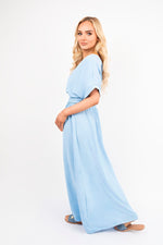 Load image into Gallery viewer, V-Neck Short Sleeve Maxi Dress with Shirred Waist
