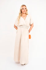 Load image into Gallery viewer, V-Neck Short Sleeve Maxi Dress with Shirred Waist
