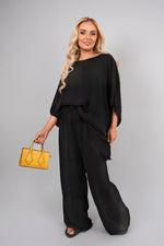 Load image into Gallery viewer, Batwing Top and Drawstring Wide Leg Trousers Co-ord Set
