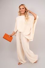Load image into Gallery viewer, Batwing Top and Drawstring Wide Leg Trousers Co-ord Set

