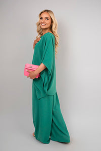 Batwing Top and Drawstring Wide Leg Trousers Co-ord Set