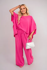 Load image into Gallery viewer, Batwing Top and Drawstring Wide Leg Trousers Co-ord Set

