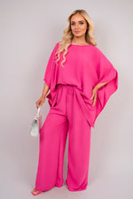 Load image into Gallery viewer, Batwing Top and Drawstring Wide Leg Trousers Co-ord Set
