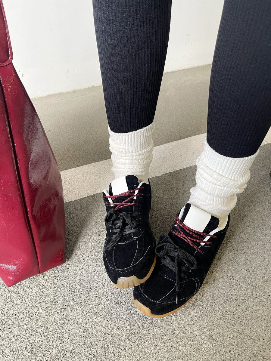 Double Contrast Lace Up Flat Trainers