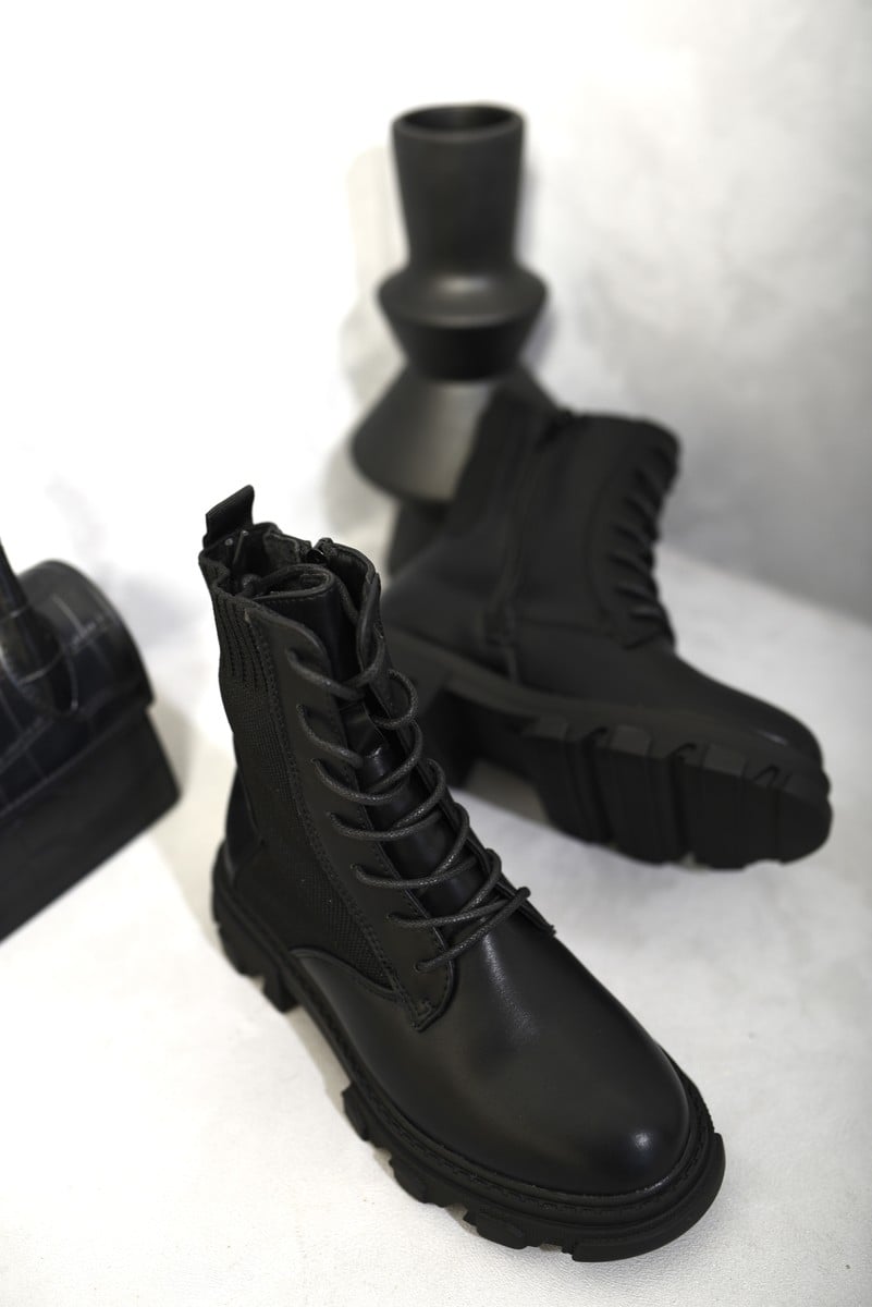 Kid's Knit Lace Up Chunky Ankle Boots