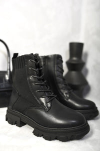 Kid's Knit Lace Up Chunky Ankle Boots