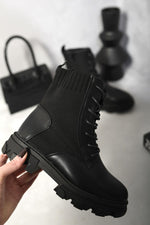 Load image into Gallery viewer, Kid&#39;s Knit Lace Up Chunky Ankle Boots
