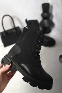 Kid's Knit Lace Up Chunky Ankle Boots