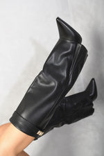 Load image into Gallery viewer, Skirted Fold Over Buckle Pointed Toe High Boots
