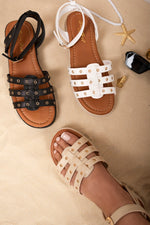 Load image into Gallery viewer, Studded Multi Strap Flatform Sandals
