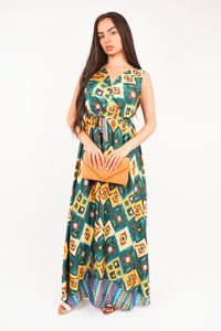 V-Neck Sleeveless Maxi Dress with Tie Waist