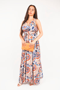 V-Neck Sleeveless Maxi Dress with Tie Waist