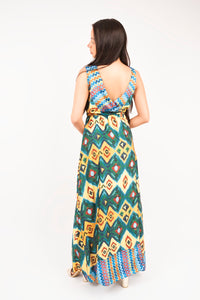 V-Neck Sleeveless Maxi Dress with Tie Waist
