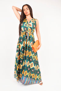 V-Neck Sleeveless Maxi Dress with Tie Waist