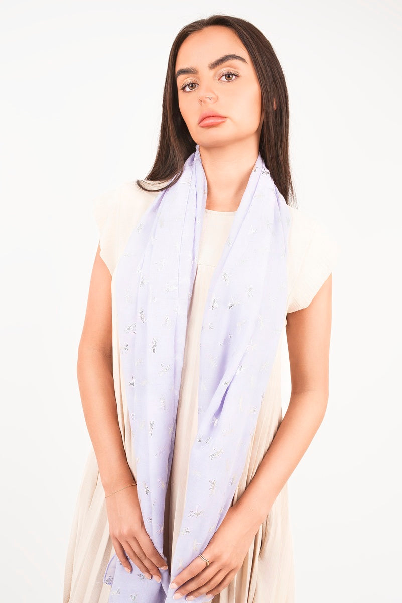 Metallic Dragonfly Print Lightweight Scarf