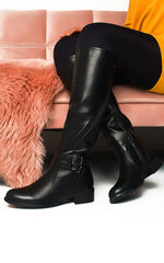 Load image into Gallery viewer, Faux Leather Buckle Knee High Boots

