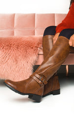 Load image into Gallery viewer, Faux Leather Buckle Knee High Boots
