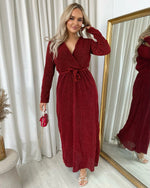 Load image into Gallery viewer, Elegant V Neck Tie Waist Glittery Maxi Dress
