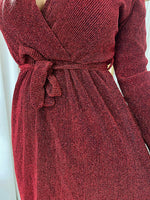 Load image into Gallery viewer, Elegant V Neck Tie Waist Glittery Maxi Dress
