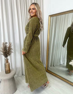 Load image into Gallery viewer, Elegant V Neck Tie Waist Glittery Maxi Dress
