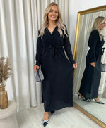 Load image into Gallery viewer, Elegant V Neck Tie Waist Glittery Maxi Dress
