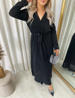 Load image into Gallery viewer, Elegant V Neck Tie Waist Glittery Maxi Dress
