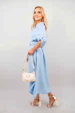 Load image into Gallery viewer, Belted Button Down Roll Tab Sleeve Midi Dress
