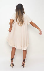 Load image into Gallery viewer, Button Down Oversized Ruffle Short Sleeve Mini Dress
