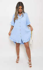 Load image into Gallery viewer, Button Down Oversized Ruffle Short Sleeve Mini Dress
