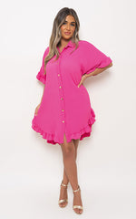Load image into Gallery viewer, Button Down Oversized Ruffle Short Sleeve Mini Dress
