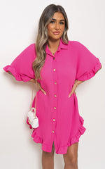 Load image into Gallery viewer, Button Down Oversized Ruffle Short Sleeve Mini Dress
