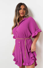 Load image into Gallery viewer, Button Down Oversized Ruffle Short Sleeve Mini Dress
