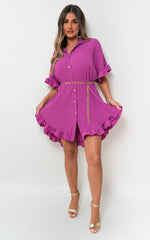 Load image into Gallery viewer, Button Down Oversized Ruffle Short Sleeve Mini Dress
