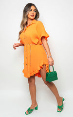 Load image into Gallery viewer, Button Down Oversized Ruffle Short Sleeve Mini Dress
