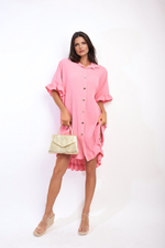 Load image into Gallery viewer, Button Down Oversized Ruffle Short Sleeve Mini Dress
