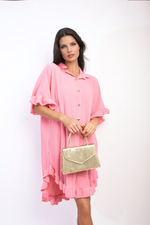 Load image into Gallery viewer, Button Down Oversized Ruffle Short Sleeve Mini Dress
