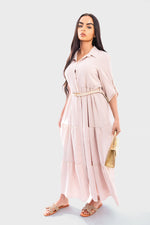 Load image into Gallery viewer, Belted Button Down Tiered Maxi Dress
