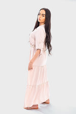 Load image into Gallery viewer, Belted Button Down Tiered Maxi Dress
