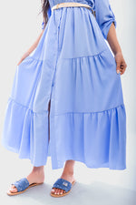 Load image into Gallery viewer, Belted Button Down Tiered Maxi Dress
