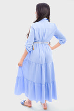Load image into Gallery viewer, Belted Button Down Tiered Maxi Dress
