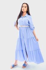 Load image into Gallery viewer, Belted Button Down Tiered Maxi Dress
